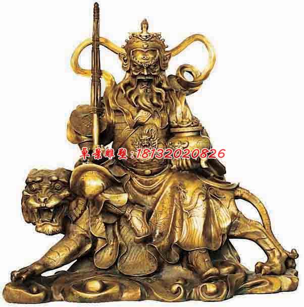 騎虎財(cái)神銅雕，武財(cái)神雕塑