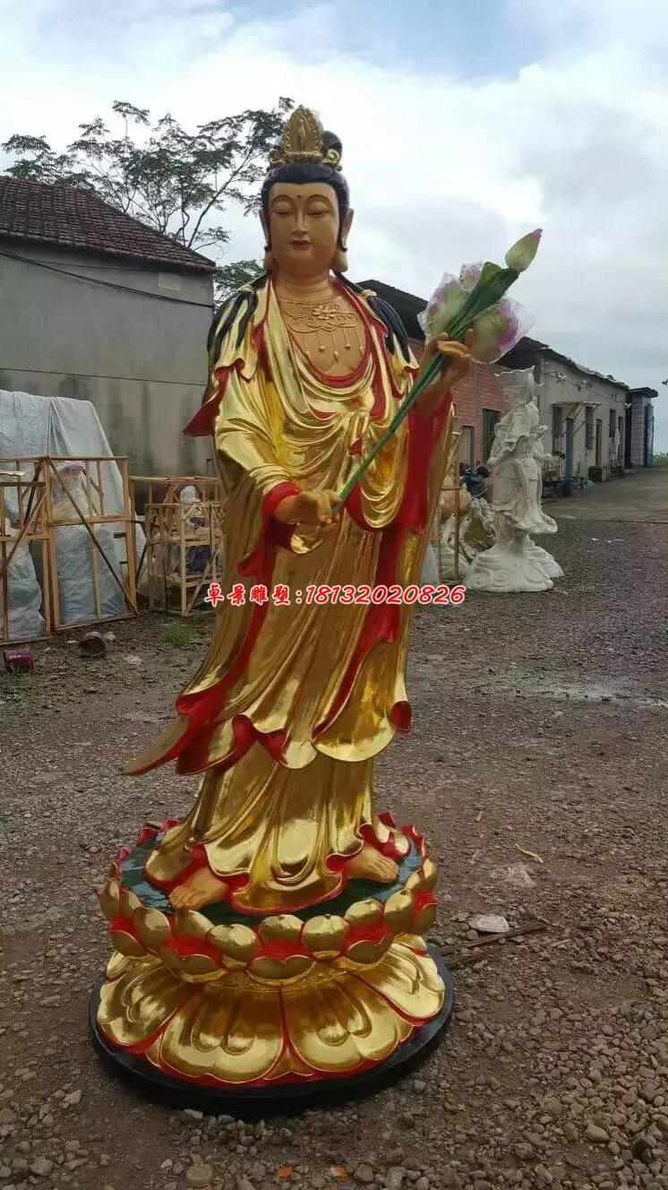 貼金佛像雕塑，西方三圣銅雕 (2)
