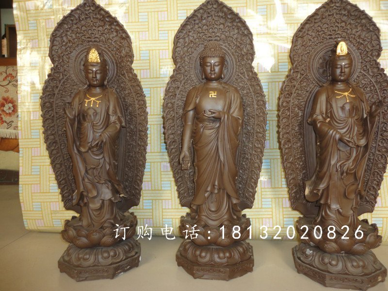 東方三圣銅雕，鑄銅東方三圣雕塑，西方三圣銅雕 (3)