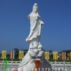 觀音石雕，漢白玉立式觀音雕塑
