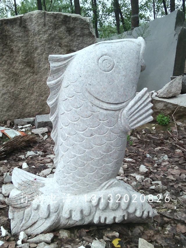 大理石鯉魚雕塑，魚石雕 (1)
