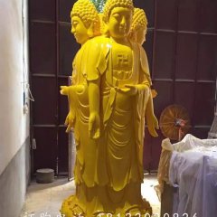 玻璃鋼三面佛雕塑，噴漆佛像雕塑