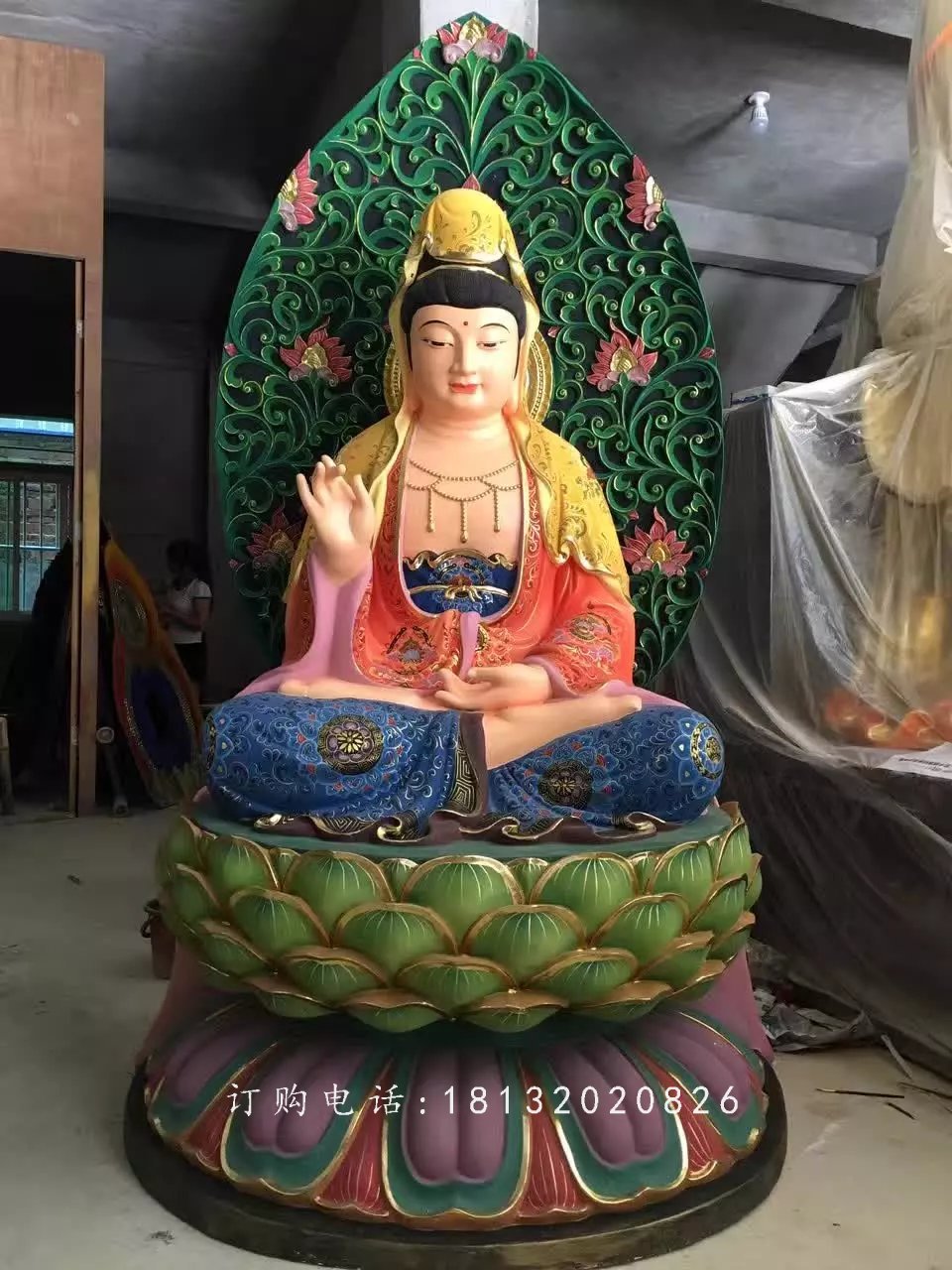 彩繪觀音菩薩雕塑，玻璃鋼觀音雕塑 (2)