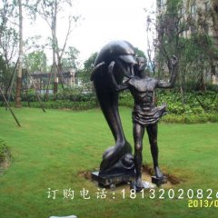 人與海豚銅雕，和諧銅雕，公園景觀雕塑