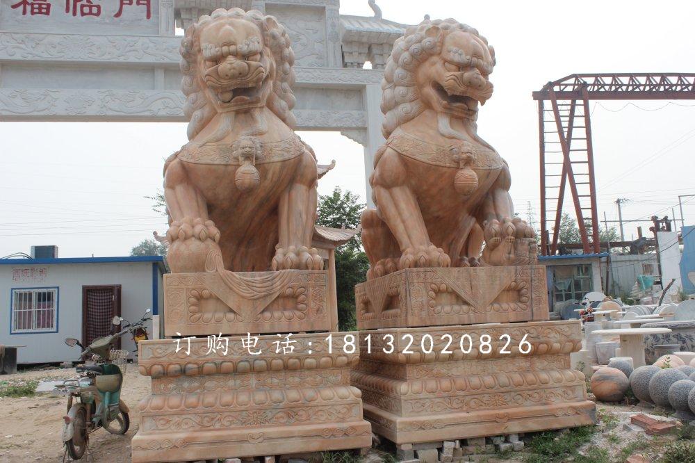 北京獅石雕，晚霞紅北京獅雕塑 (2)