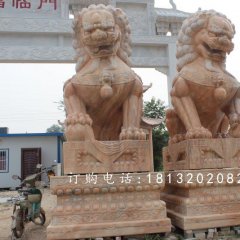 北京獅石雕，晚霞紅北京獅雕塑