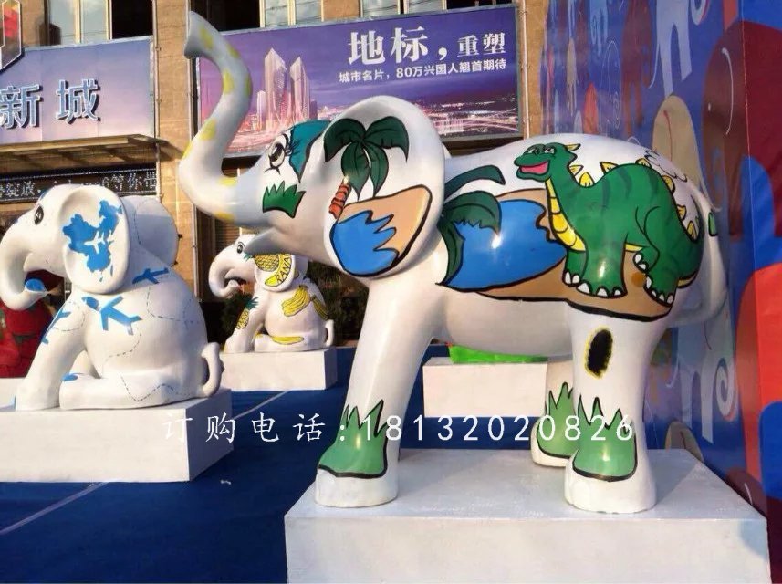 玻璃鋼大象,玻璃鋼彩繪動物雕塑
