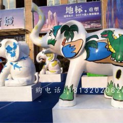 玻璃鋼大象，玻璃鋼彩繪動物雕塑