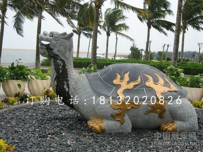 大理石龍龜?shù)袼?，古代神獸石雕