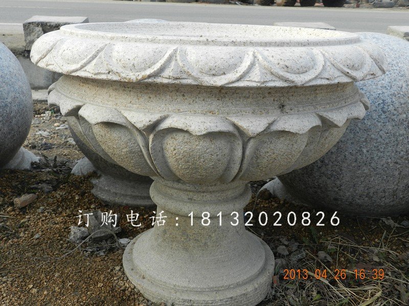 大理石花盆雕塑，公園花盆石雕 (3)
