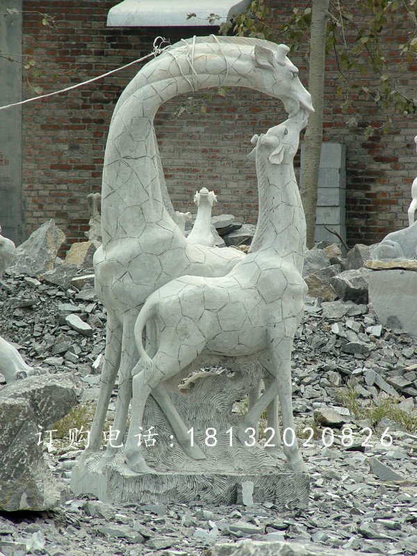 母子長(zhǎng)頸鹿石雕，大理石動(dòng)物雕塑 (3)