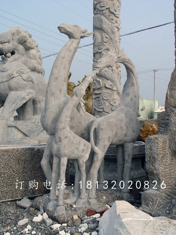 母子長(zhǎng)頸鹿石雕，大理石動(dòng)物雕塑 (2)