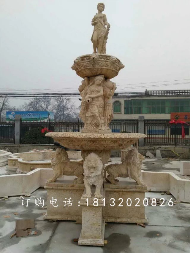 黃銹石噴泉雕塑，組合噴泉石雕