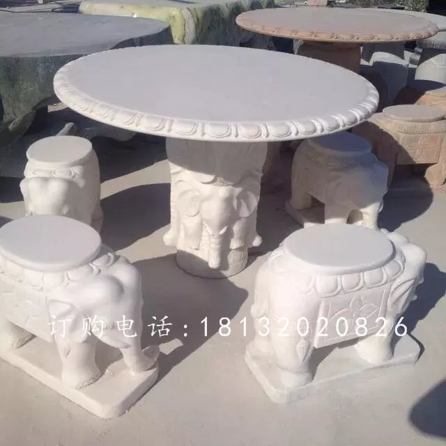漢白玉桌凳石雕，公園石桌石凳 (2)