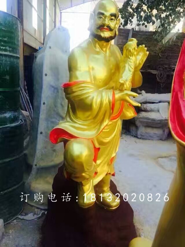 十八羅漢雕塑，玻璃鋼貼金羅漢 (1)
