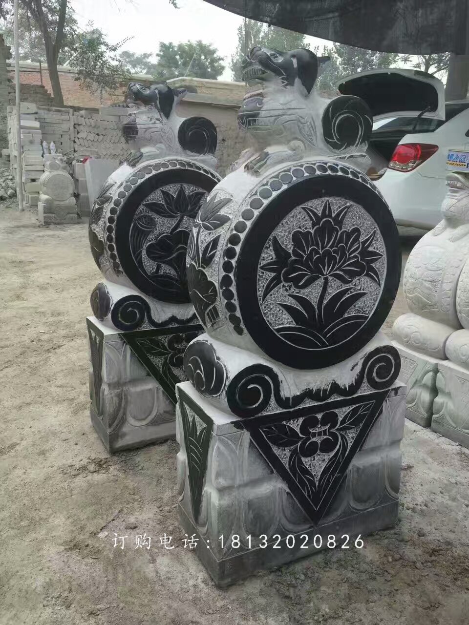 仿古門墩石雕，荷花門墩雕塑 (4)