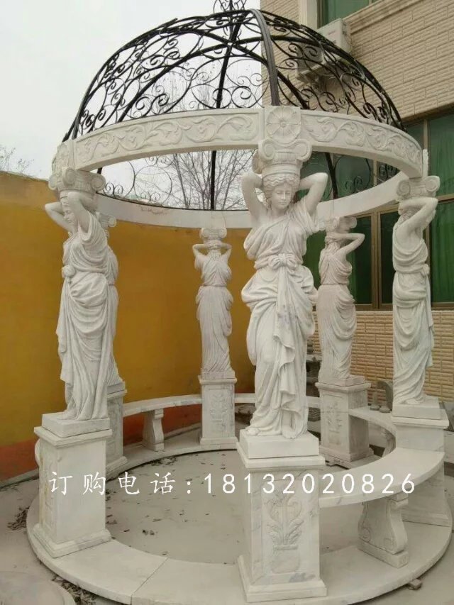 人物涼亭石雕，別墅小區(qū)石涼亭