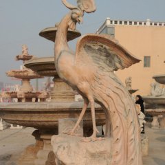 鳳凰石雕，晚霞紅鳳凰雕塑