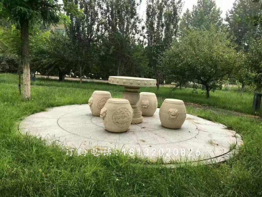 鼓式桌凳石雕，公園石桌凳