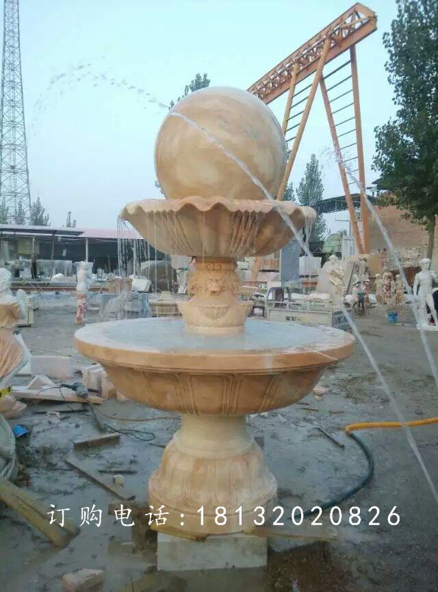 風(fēng)水球噴泉雕塑，晚霞紅風(fēng)水球石雕