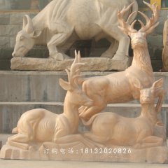 石雕羊，晚霞紅三羊開泰石雕