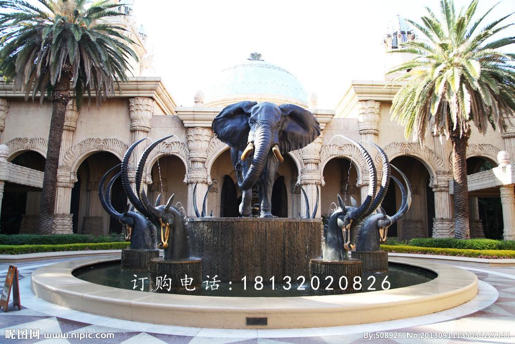 大象噴泉銅雕，公園動物噴泉銅雕