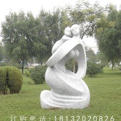 抽象人物石雕，景觀母子雕塑