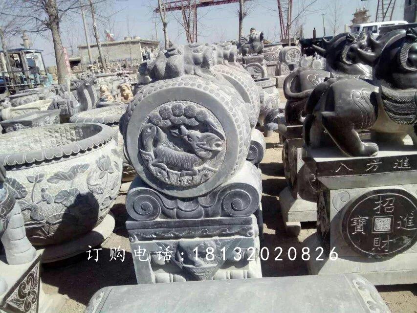 青石抱鼓石雕塑，石雕門墩 (3)