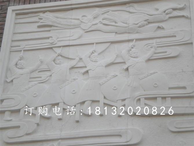 男人打鼓石浮雕，廣場人物景觀石浮雕