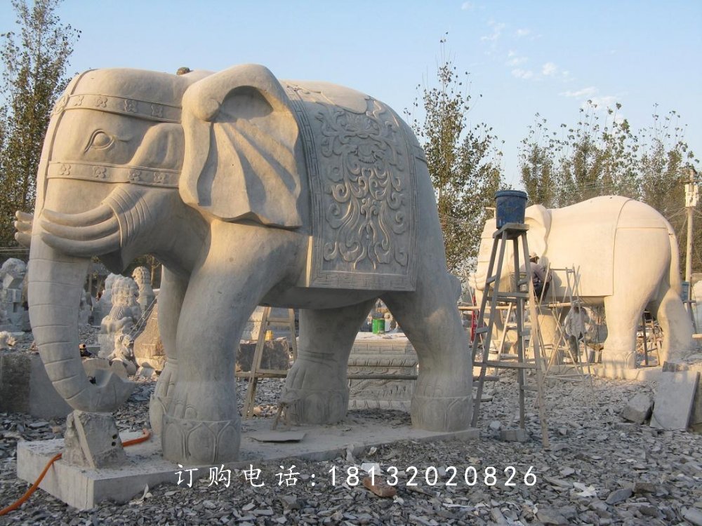 石雕大象，石雕動物雕塑