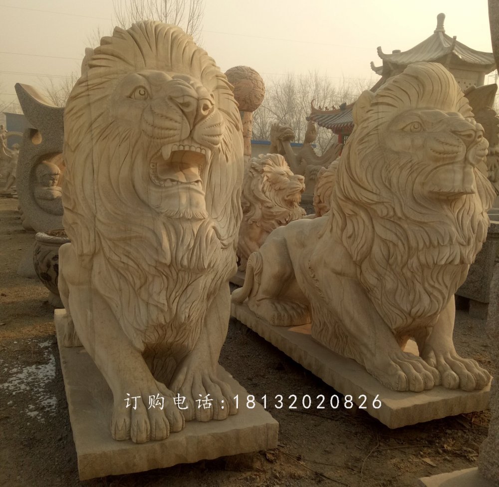 趴著的匯豐獅石雕，公園動(dòng)物石雕 (1)