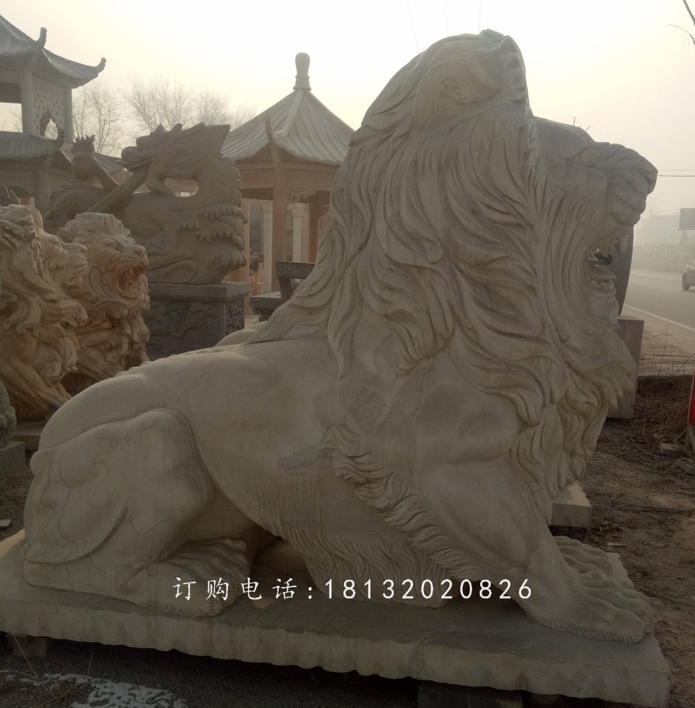 趴著的匯豐獅石雕，公園動(dòng)物石雕 (2)