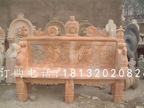 石雕椅子，晚霞紅石雕凳子雕塑