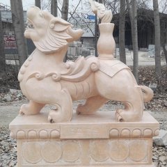 福星高照貔貅雕塑，晚霞紅神獸石雕