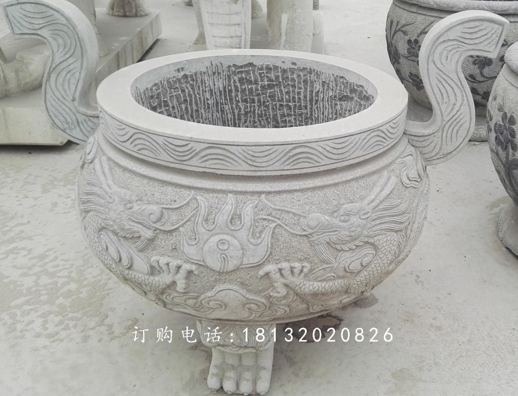 龍浮雕香爐，寺廟香爐石雕 (1)