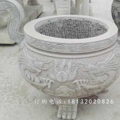 龍浮雕香爐，寺廟香爐石雕
