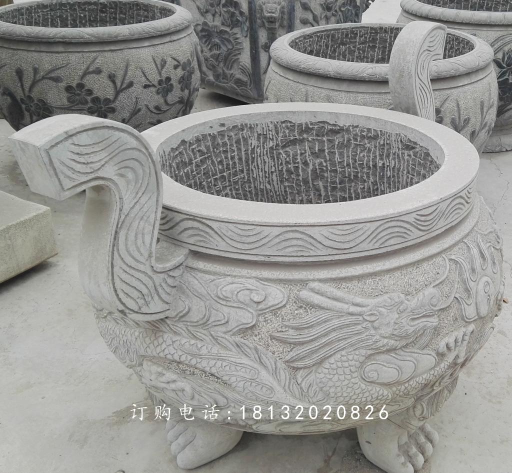 龍浮雕香爐，寺廟香爐石雕 (2)