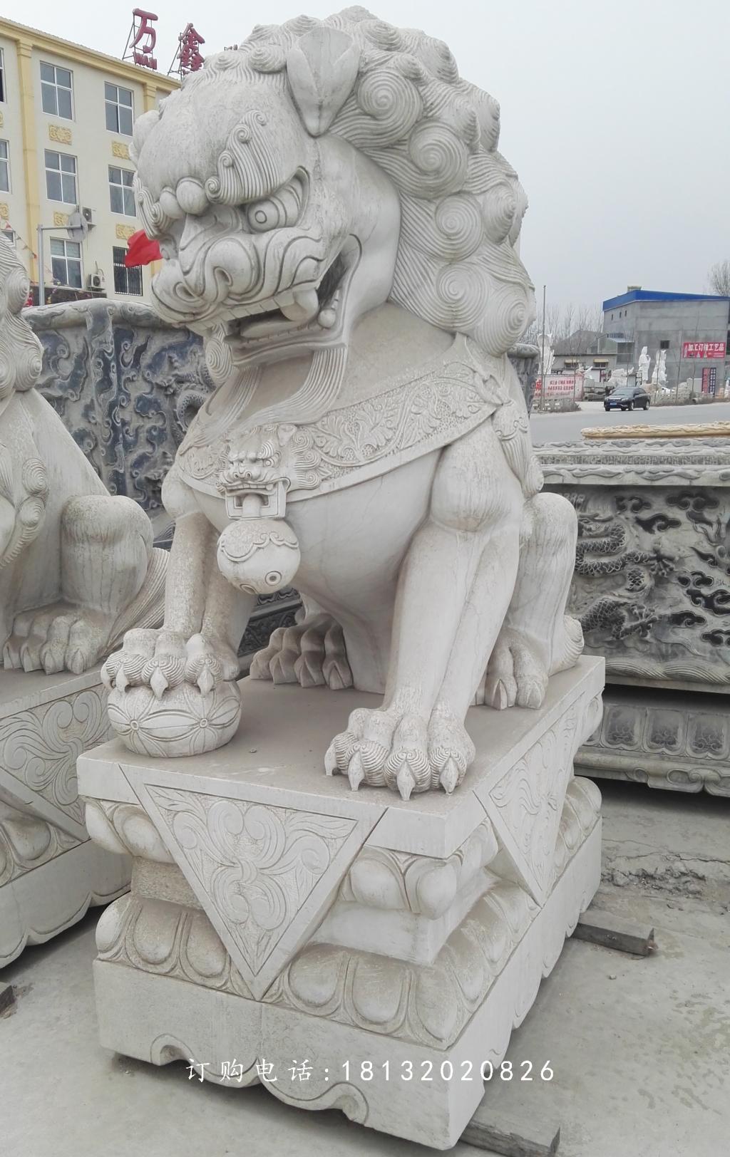 繡球獅子雕塑，石雕看門獅子 (2)