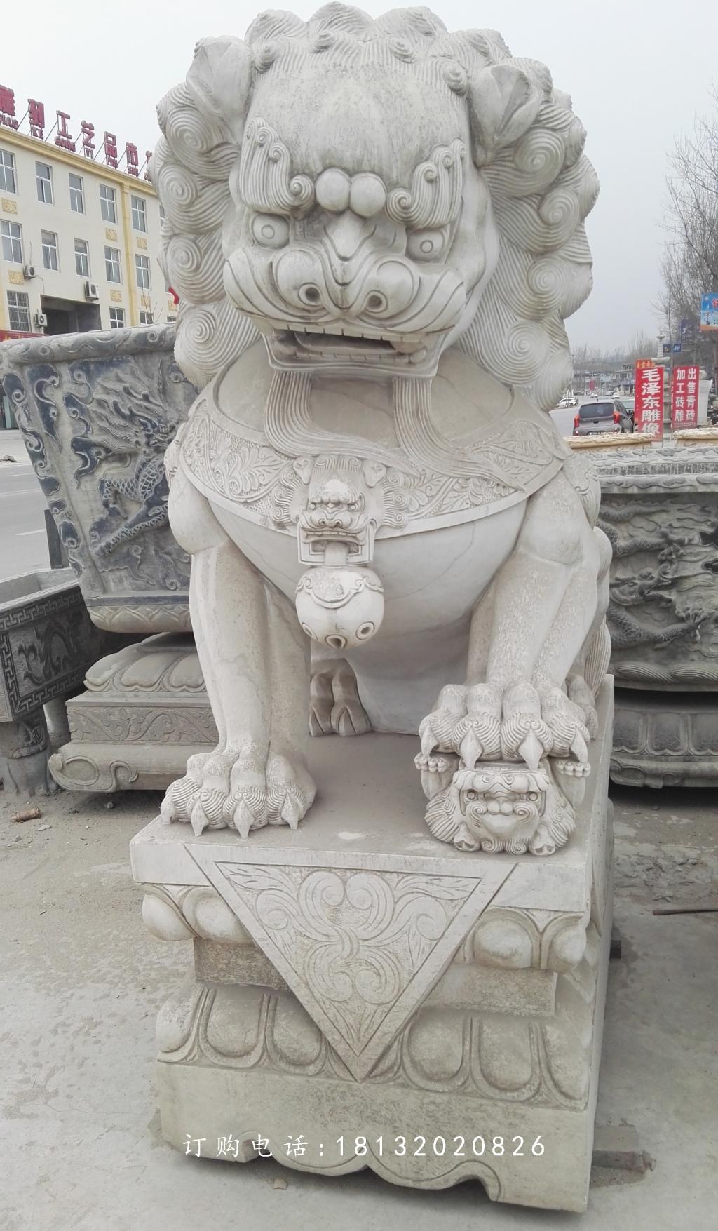 繡球獅子雕塑，石雕看門獅子 (1)