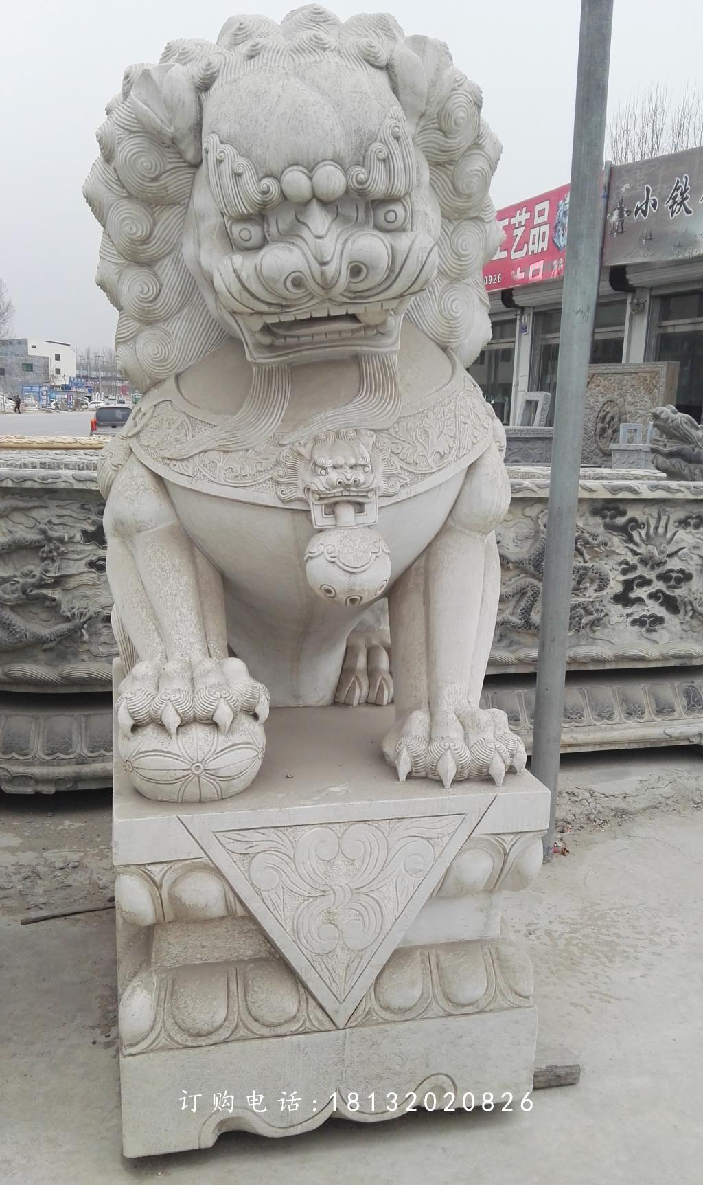 繡球獅子雕塑，石雕看門獅子 (3)