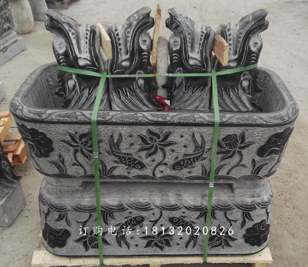 水盆石雕，仿古魚缸雕塑 (1)