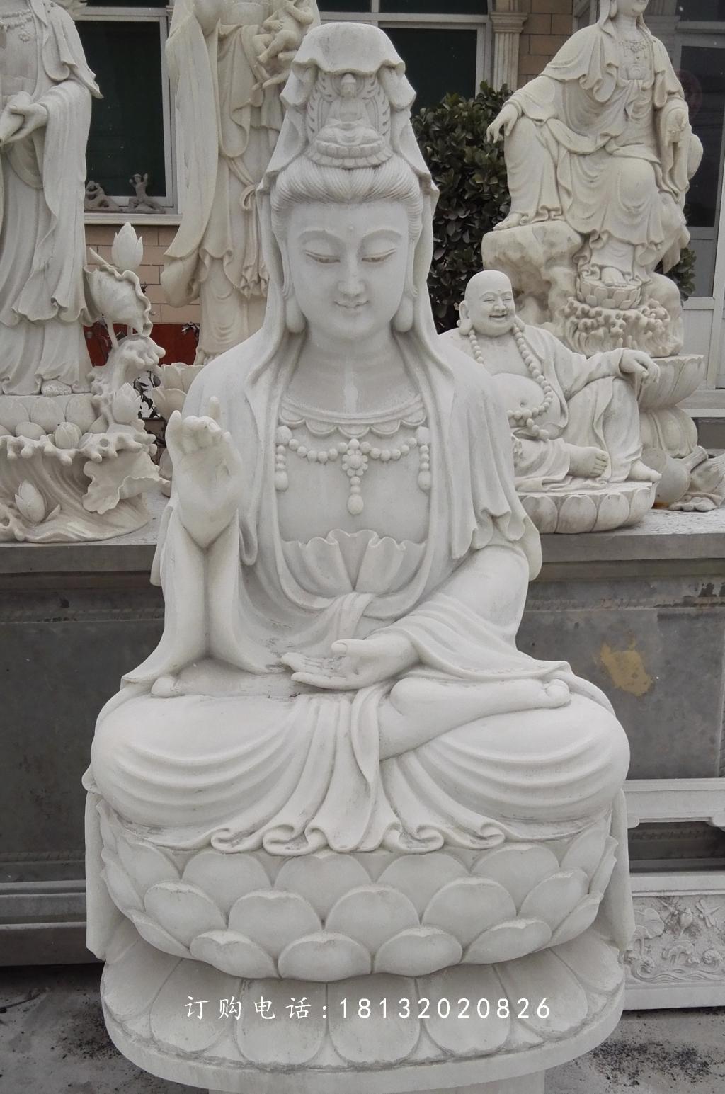漢白玉觀音石雕，坐式觀音菩薩
