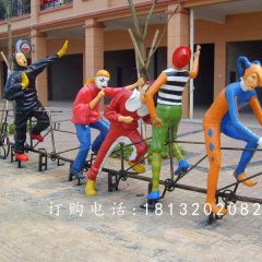玻璃鋼小丑騎車雕塑，玻璃鋼卡通人物雕塑