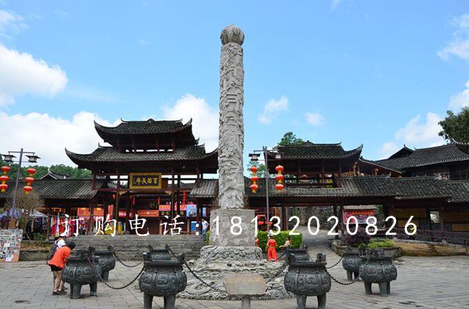 大理石柱子，迎龍柱石雕 (2)