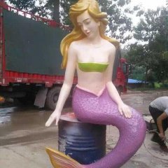 玻璃鋼美人魚雕塑，玻璃鋼彩繪雕塑