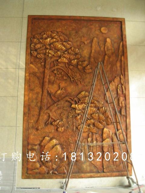 銅浮雕，松鶴延年銅浮雕