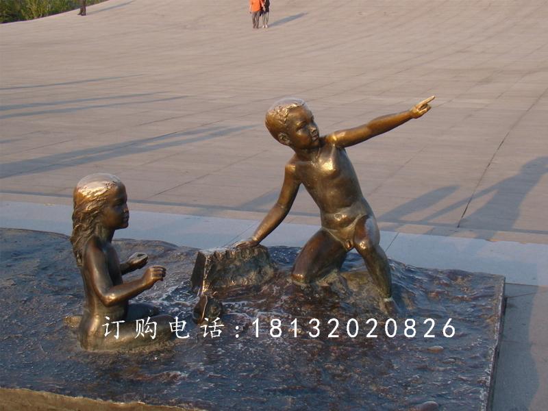 兩小無猜銅雕，公園兒童雕塑