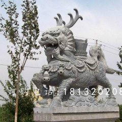 麒麟馱寶石雕，青石麒麟雕塑