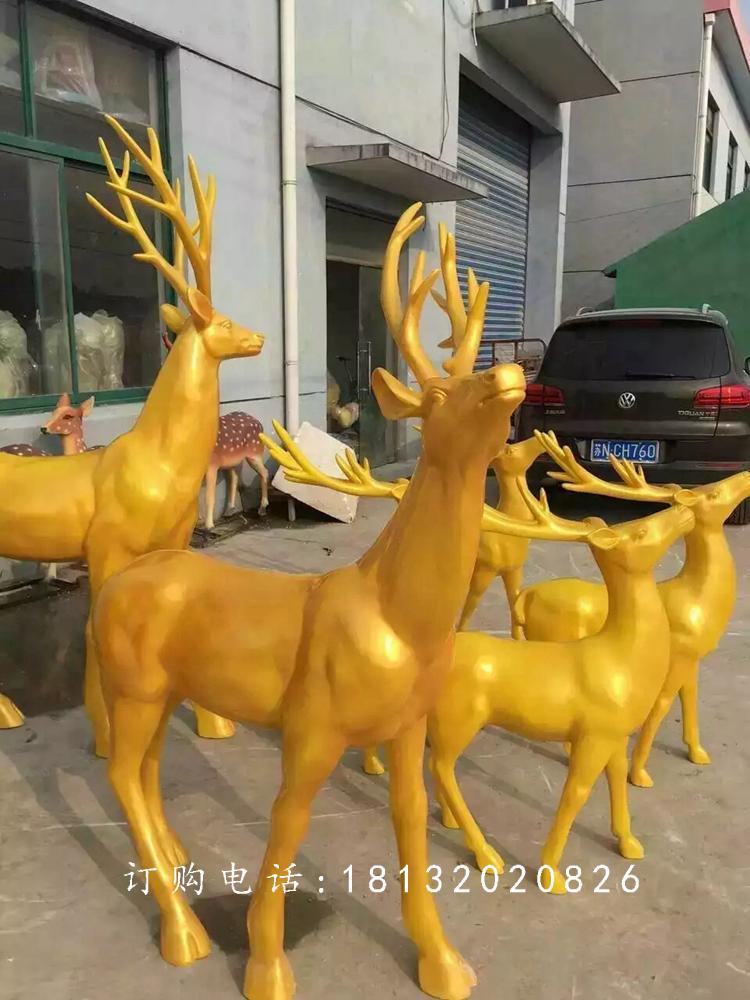 玻璃鋼仿銅鹿雕塑，馴鹿銅雕