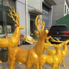 玻璃鋼仿銅鹿雕塑，馴鹿銅雕